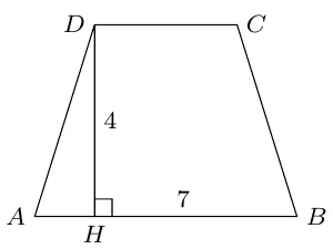 Teng yonli ABCD trapetsiya: D uchidan AB asosga DH balandlik tushirilgan, DH = 4, HB = 7